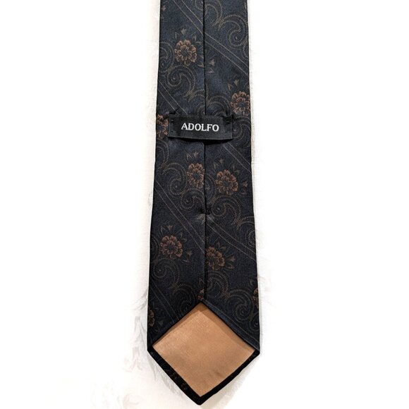 SOLD Vintage Floral Silk Black Tie Classic Width Stripe Paisley Gothic Wedding - Picture 2 of 4